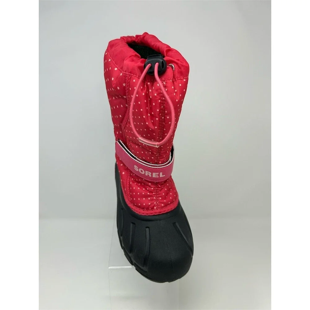SOREL Flurry Print Snow Boots Girls Pink Polka Dot Waterproof Winter Duck Size 5